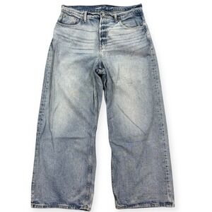 Old Navy Jeans Women's 14 Blue Light Wash Denim High Rise Baggy Wide Leg